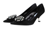 Prada Women's Black Leather Crystal Brooch Pumps / Heels 1I015G