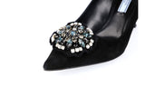 Prada Women's Black Leather Crystal Brooch Pumps / Heels 1I015G