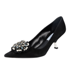 Prada Women's Black Leather Crystal Brooch Pumps / Heels 1I015G
