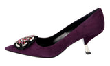 Prada Women's Purple Leather Crystal Brooch Pumps / Heels 1I015G