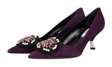 Prada Women's Purple Leather Crystal Brooch Pumps / Heels 1I015G