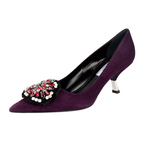 Prada Women's Purple Leather Crystal Brooch Pumps / Heels 1I015G