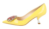 Prada Women's Yellow Leather Crystal Brooch Pumps / Heels 1I015G