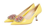 Prada Women's Yellow Leather Crystal Brooch Pumps / Heels 1I015G