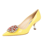 Prada Women's Yellow Leather Crystal Brooch Pumps / Heels 1I015G
