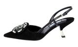Prada Women's Black Leather Slingback Crystal Brooch Pumps / Heels 1I016G