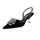 Prada Women's Black Leather Slingback Crystal Brooch Pumps / Heels 1I016G