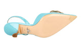 Prada Women's Turquoise Leather Slingback Crystal Brooch Pumps / Heels 1I016G