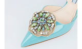Prada Women's Turquoise Leather Slingback Crystal Brooch Pumps / Heels 1I016G