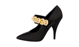 Prada Women's Black Leather Crystal Gold Pumps / Heels 1I0311