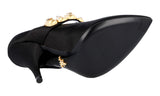 Prada Women's Black Leather Crystal Gold Pumps / Heels 1I0311