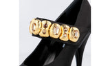 Prada Women's Black Leather Crystal Gold Pumps / Heels 1I0311
