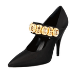 Prada Women's Black Leather Crystal Gold Pumps / Heels 1I0311