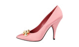 Prada Women's Pink Leather Gold Spheres Brooch Pumps / Heels 1I049I