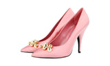Prada Women's Pink Leather Gold Spheres Brooch Pumps / Heels 1I049I