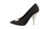 Prada Women's Black Leather Crystal Silver Pumps / Heels 1I0501
