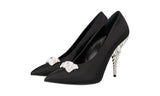 Prada Women's Black Leather Crystal Silver Pumps / Heels 1I0501