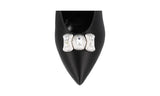 Prada Women's Black Leather Crystal Silver Pumps / Heels 1I0501