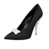 Prada Women's Black Leather Crystal Silver Pumps / Heels 1I0501