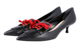 Prada Women's Black Brushed Spazzolato Leather Lace-up Pumps / Heels 1I135H