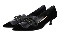 Prada Women's Black Leather Lace-up Fringes Pumps / Heels 1I135H