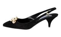 Prada Women's Black Leather Sling-back Sandals Pumps / Heels 1I166I