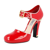 Prada Women's Red Leather Mary Jane Pumps / Heels 1I171H