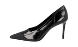 Prada Women's Black Leather Naplak Stretch Pumps / Heels 1I228L
