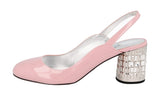 Prada Women's Pink Leather Crystal Sling Back Pumps / Heels 1I547I