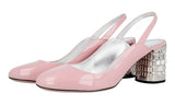 Prada Women's Pink Leather Crystal Sling Back Pumps / Heels 1I547I
