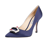 Prada Women's Blue Leather Crystal Kristall Raso Jewels Brooch Brosche Pumps / Heels 1I722F