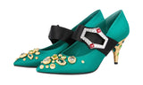 Prada Women's Green Leather Runway Crystal Brooch Pumps / Heels 1I911H