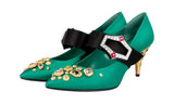 Prada Women's Green Runway Crystal Brooch Pumps / Heels 1I911H