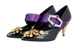 Prada Women's Multicoloured Brushed Spazzolato Leather Runway Crystal Brooch Ribbon Pumps / Heels 1I911H