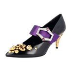 Prada Women's Multicoloured Brushed Spazzolato Leather Runway Crystal Brooch Ribbon Pumps / Heels 1I911H
