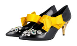 Prada Women's Multicoloured Brushed Spazzolato Leather Runway Crystal Bow Pumps / Heels 1I912H