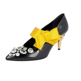 Prada Women's Multicoloured Brushed Spazzolato Leather Runway Crystal Bow Pumps / Heels 1I912H