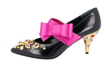 Prada Women's Multicoloured Brushed Spazzolato Leather Runway Crystal Bow Pumps / Heels 1I912H