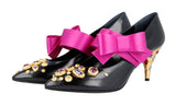 Prada Women's Multicoloured Brushed Spazzolato Leather Runway Crystal Bow Pumps / Heels 1I912H