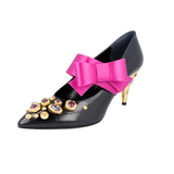 Prada Women's Multicoloured Brushed Spazzolato Leather Runway Crystal Bow Pumps / Heels 1I912H