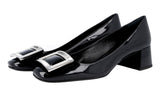 Prada Women's Black Leather Crystal Brooch Pumps / Heels 1I913F