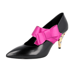 Prada Women's Black Brushed Spazzolato Leather Runway Rhinestone Bow Pumps / Heels 1I981H