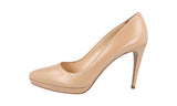 Prada Women's Beige Saffiano Leather Platform Plateau Pumps / Heels 1IP079