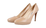 Prada Women's Beige Saffiano Leather Platform Plateau Pumps / Heels 1IP079