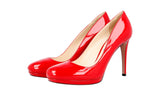 Prada Women's Red Leather Platform High Heels Stilettos Pumps / Heels 1IP286