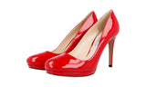 Prada Women's Red Leather Platform High Heels Stilettos Pumps / Heels 1IP286