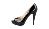 Prada Women's Black Leather Platform Peep Toe High Heels Pumps / Heels 1KP130