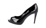 Prada Women's Black Leather Platform Peep Toe Pumps / Heels 1KP136