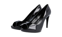 Prada Women's Black Leather Platform Peep Toe Pumps / Heels 1KP136