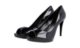 Prada Women's Black Leather Platform Peep Toe Pumps / Heels 1KP136